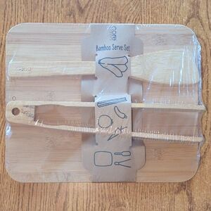 Core Bamboo Serve Set 3 Piece Tongs Cutting Board Spatula Serving